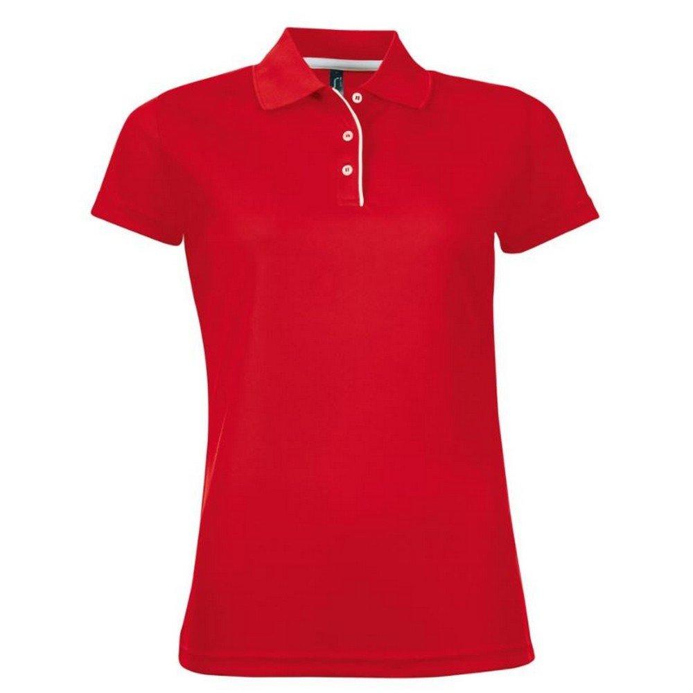 Image of Performer Pique Poloshirt, Kurzarm Damen Rot Bunt S