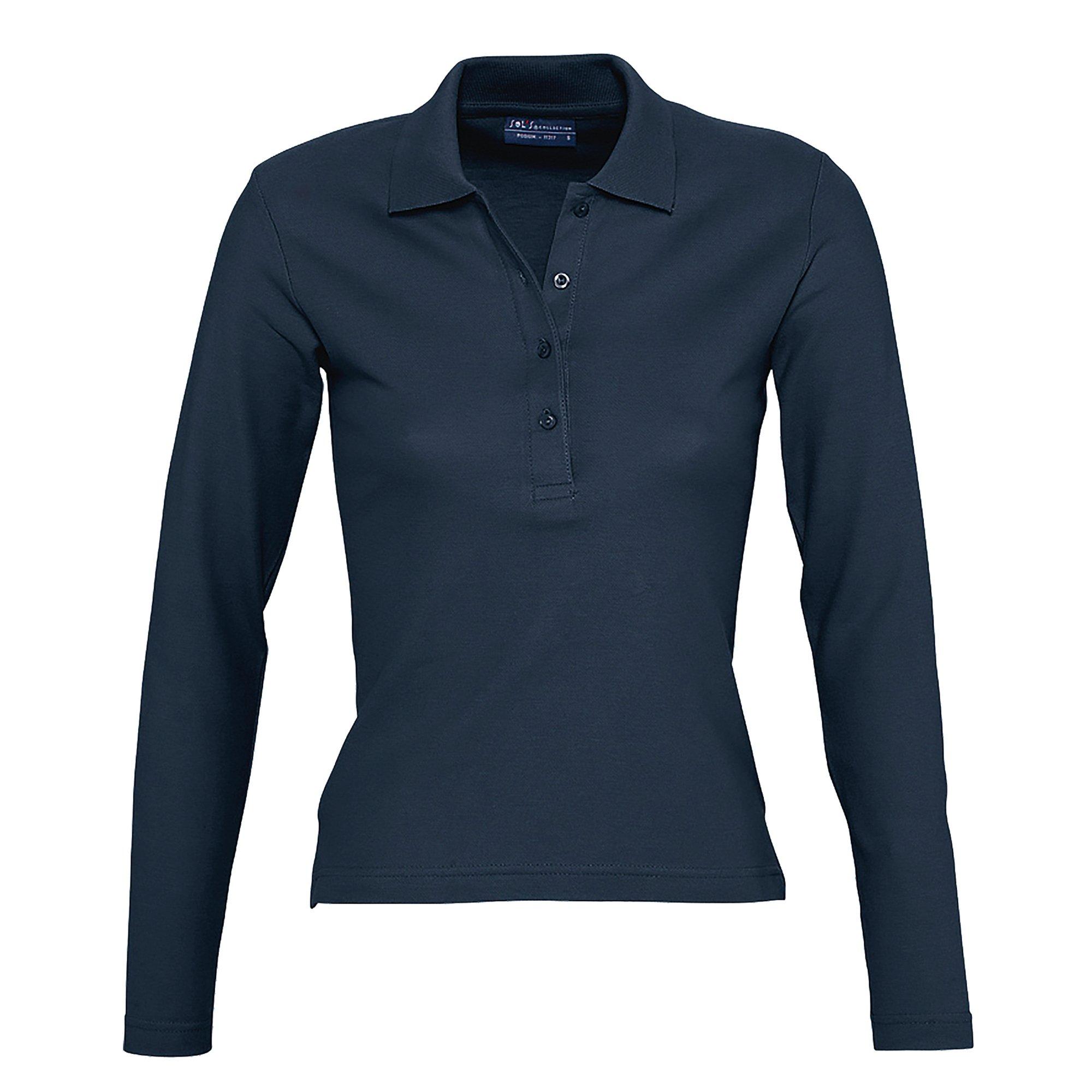 Image of Podium Pique Poloshirt, Langarm Damen Blau Denim L