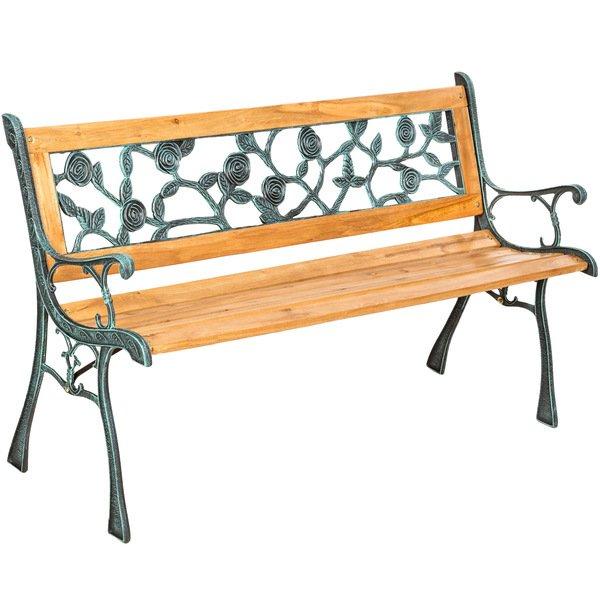 Tectake Gartenbank Marina 2-Sitzer aus Holz und Gusseisen 124x52x74cm  