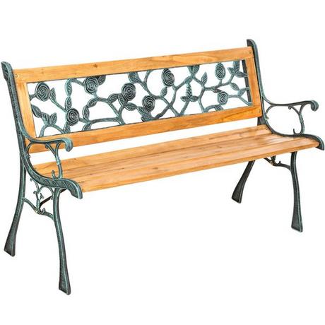 Tectake Panchina da giardino Marina, in legno e ghisa 2 posti, 124 x 52 x 74 cm  