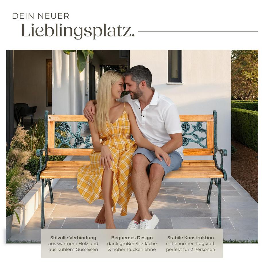 Tectake Gartenbank Marina 2-Sitzer aus Holz und Gusseisen  