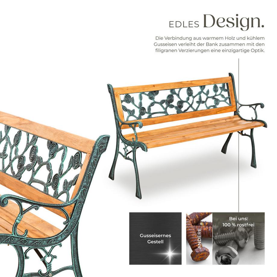 Tectake Gartenbank Marina 2-Sitzer aus Holz und Gusseisen  