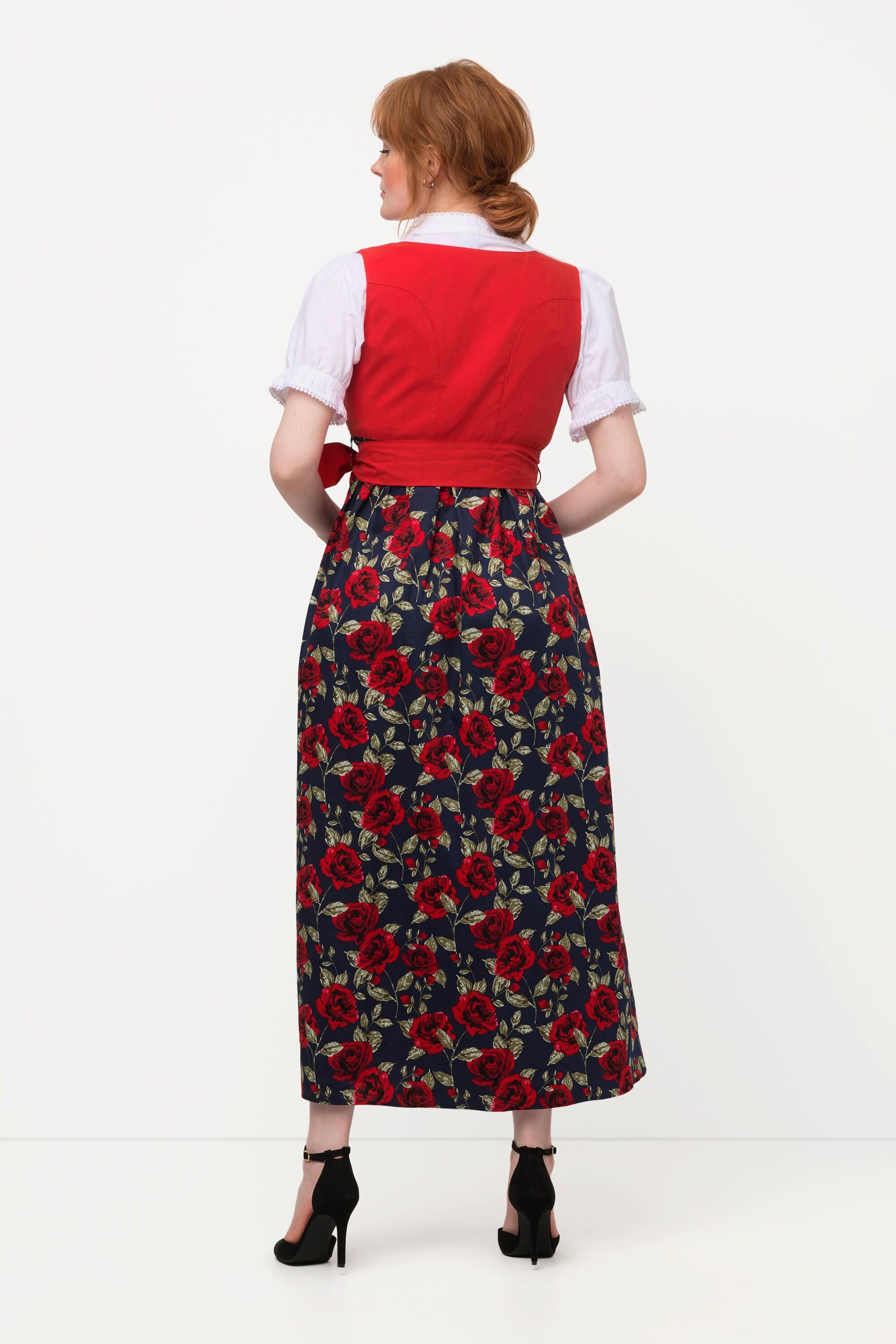 Ulla Popken  Dirndl, Blüten, Bindeband, Carree-Ausschnitt, ärmellos 