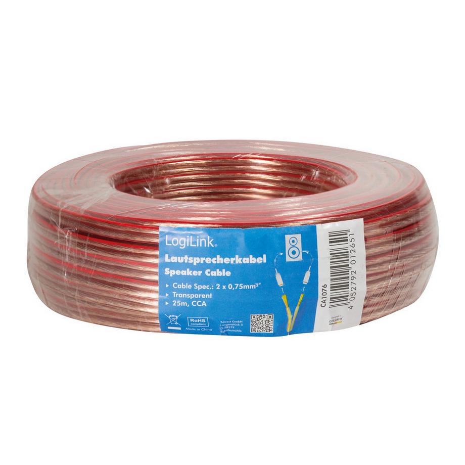 LogiLink  Câble haut-parleur 2x0,75 25m Transparent 