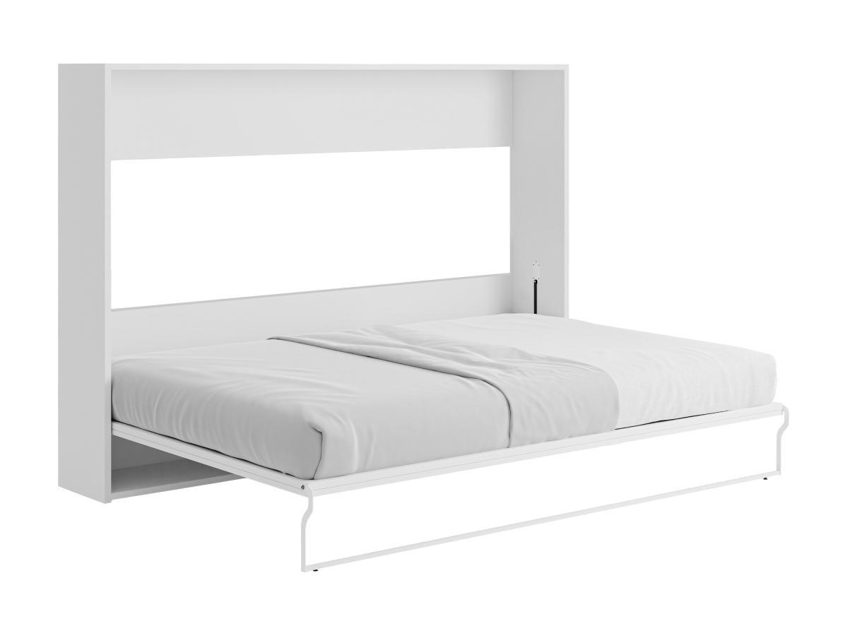 Vente-unique Letto estraibile Apertura orizzontale manuale 140 x 200 cm Bianco e Grigio + Materasso - MALINA II  