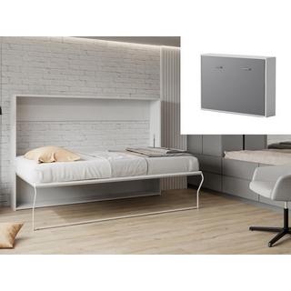 Vente-unique Letto estraibile Apertura orizzontale manuale 140 x 200 cm Bianco e Grigio + Materasso - MALINA II  