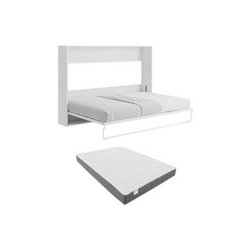 Letto estraibile Apertura orizzontale manuale 140 x 200 cm Bianco e Grigio + Materasso - MALINA II