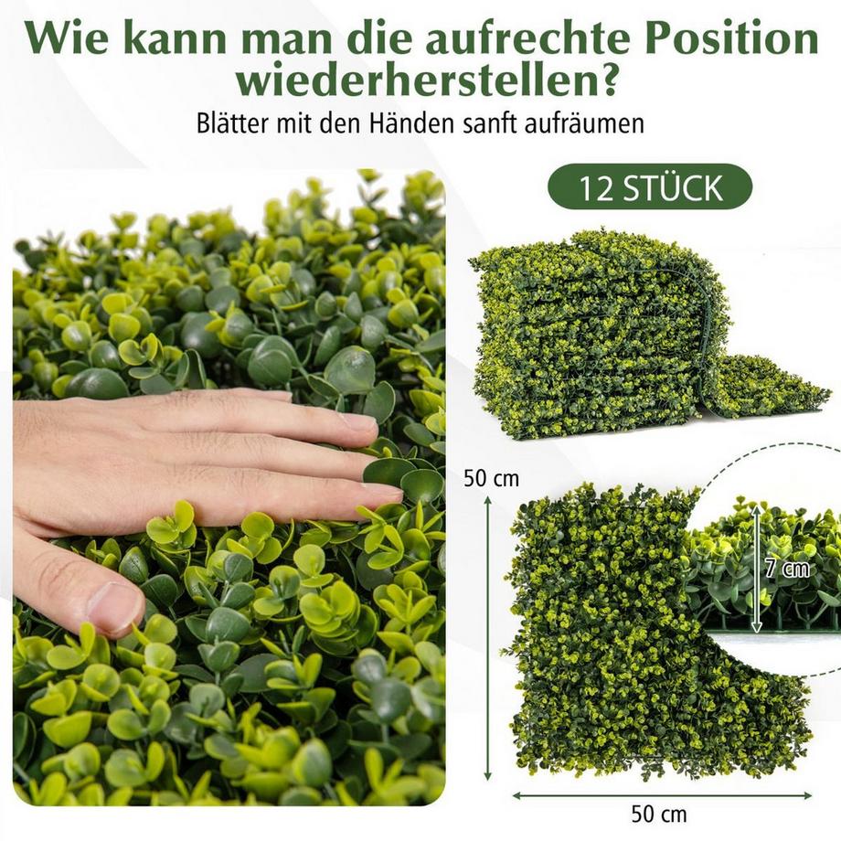 Northio  12 Stück 50 x 50 cm Kunsthecken Buchsbaum Paneele mit 7 cm Dicke & Gewellter Oberfläche 
