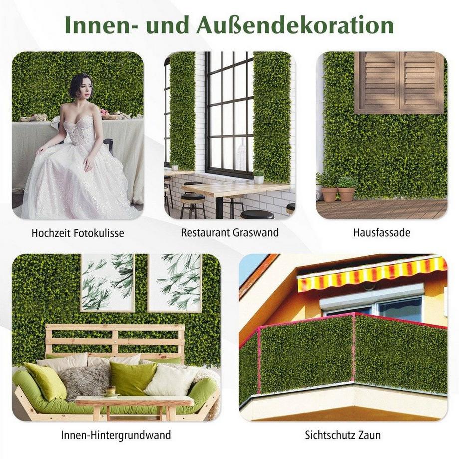 Northio  12 Stück 50 x 50 cm Kunsthecken Buchsbaum Paneele mit 7 cm Dicke & Gewellter Oberfläche 