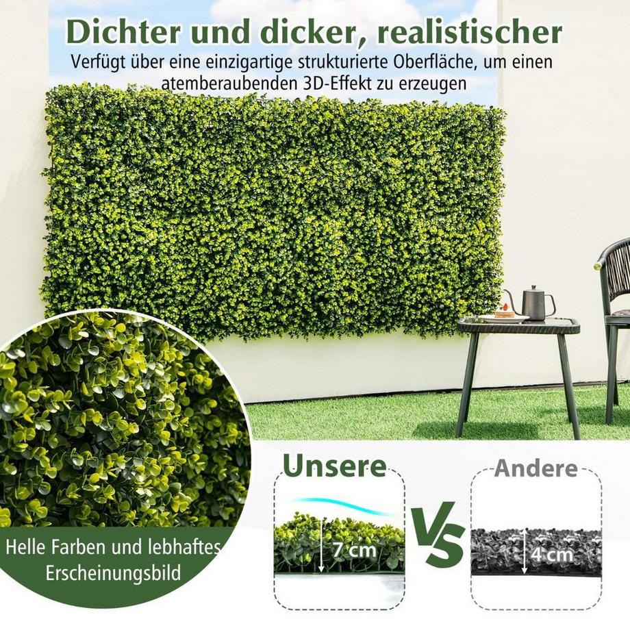 Northio  12 Stück 50 x 50 cm Kunsthecken Buchsbaum Paneele mit 7 cm Dicke & Gewellter Oberfläche 