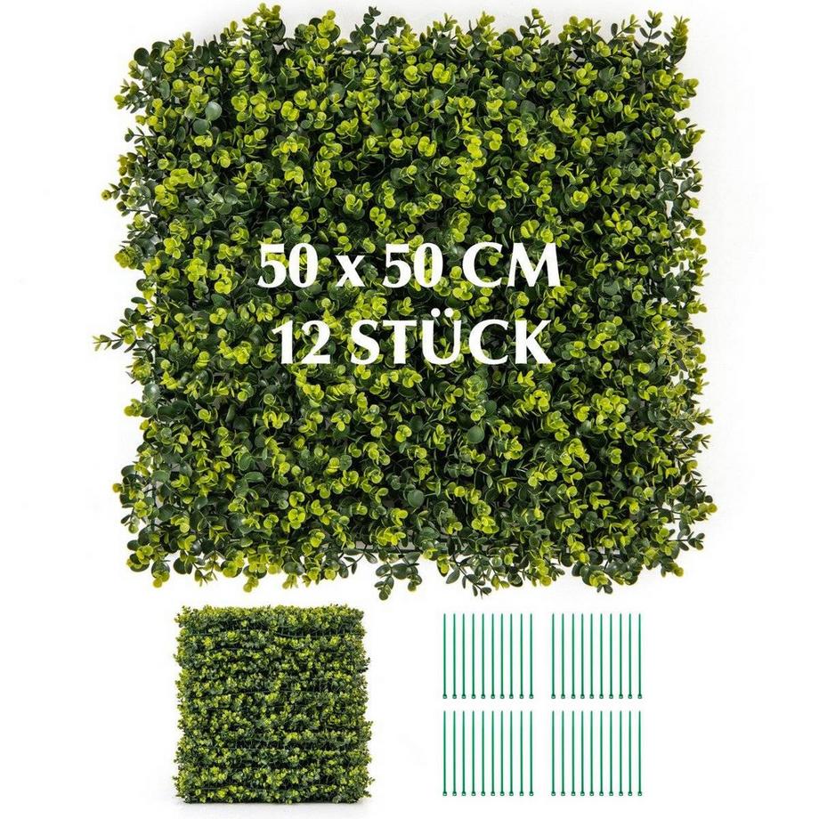 Northio  12 Stück 50 x 50 cm Kunsthecken Buchsbaum Paneele mit 7 cm Dicke & Gewellter Oberfläche 