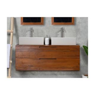 Vente-unique Mobili per bagno sospeso con lavabo doppio 2 cassetti 115 cm in Teak scuro - BIMBING  