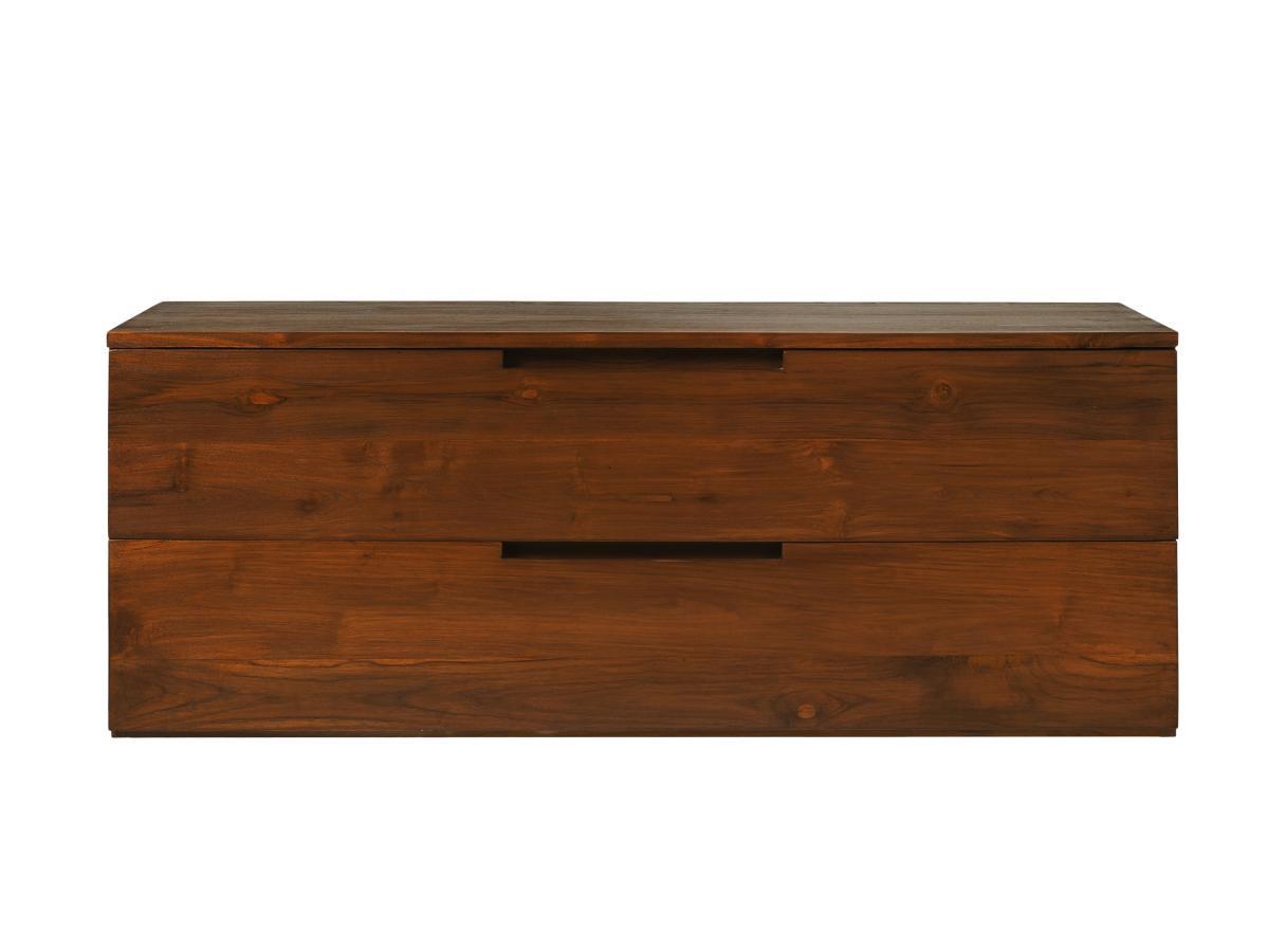 Vente-unique Mobili per bagno sospeso con lavabo doppio 2 cassetti 115 cm in Teak scuro - BIMBING  