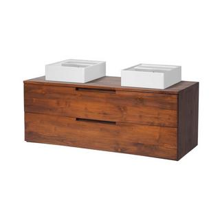 Vente-unique Mobili per bagno sospeso con lavabo doppio 2 cassetti 115 cm in Teak scuro - BIMBING  