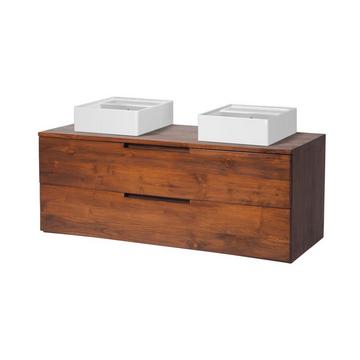 Mobili per bagno sospeso con lavabo doppio 2 cassetti 115 cm in Teak scuro - BIMBING