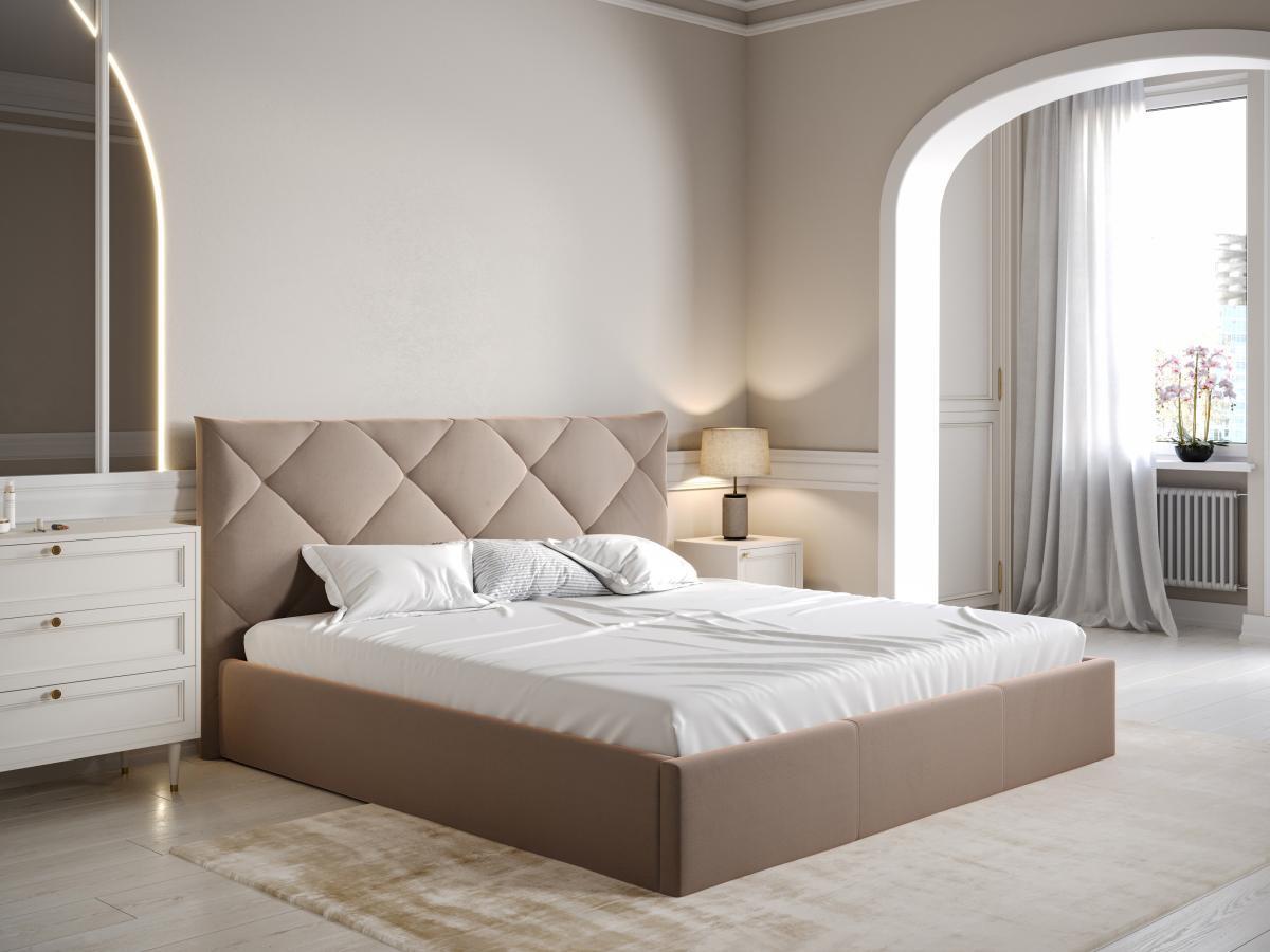 PASCAL MORABITO Lit coffre 180 x 200 cm - Velours - Beige - STARI de Pascal Morabito  