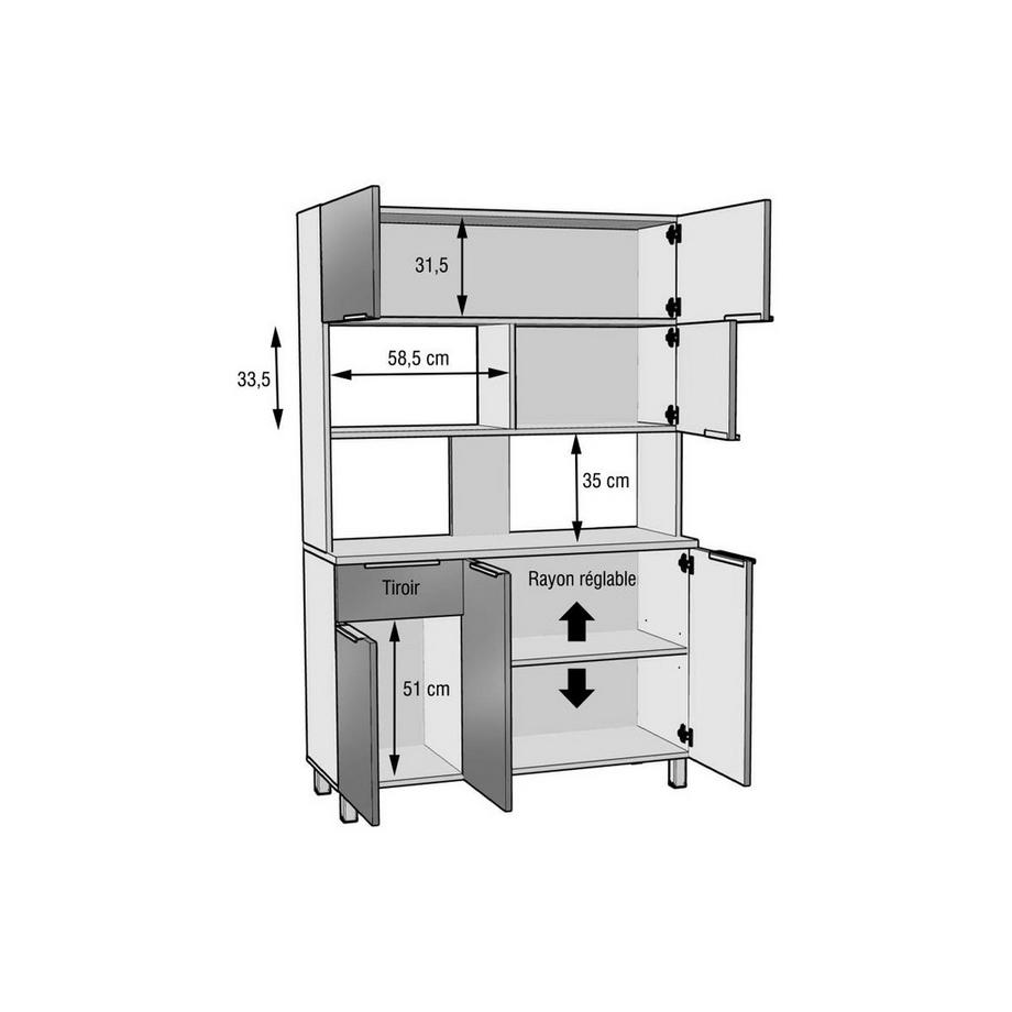 Vente-unique  Küchen-Sideboard - 6 Türen, 1 Schublade und 1 Fach - Grau glänzend - TRATTORIA 
