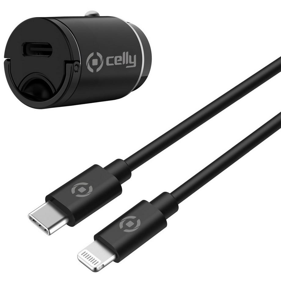 Celly  Autoladegerät Mini USB-C PD 20 W + USB-C-auf-Lightning-Kabel 