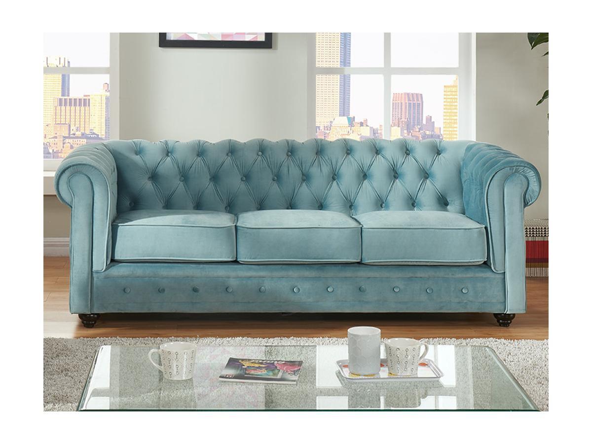 Vente-unique 3SitzerSofa Samt Hell CHESTERFIELD  