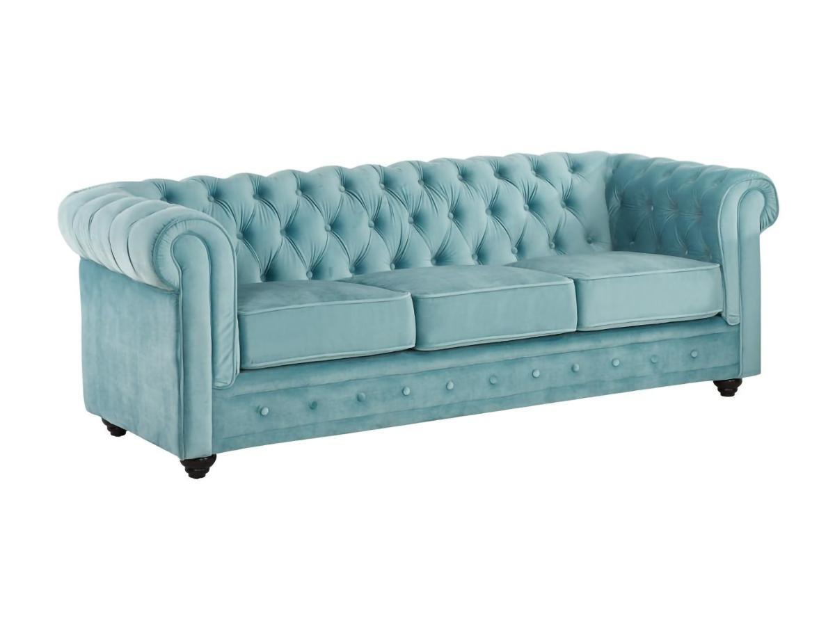 Image of 3SitzerSofa Samt Hell CHESTERFIELD 3SitzerSofa Samt Hell CHESTERFIELD