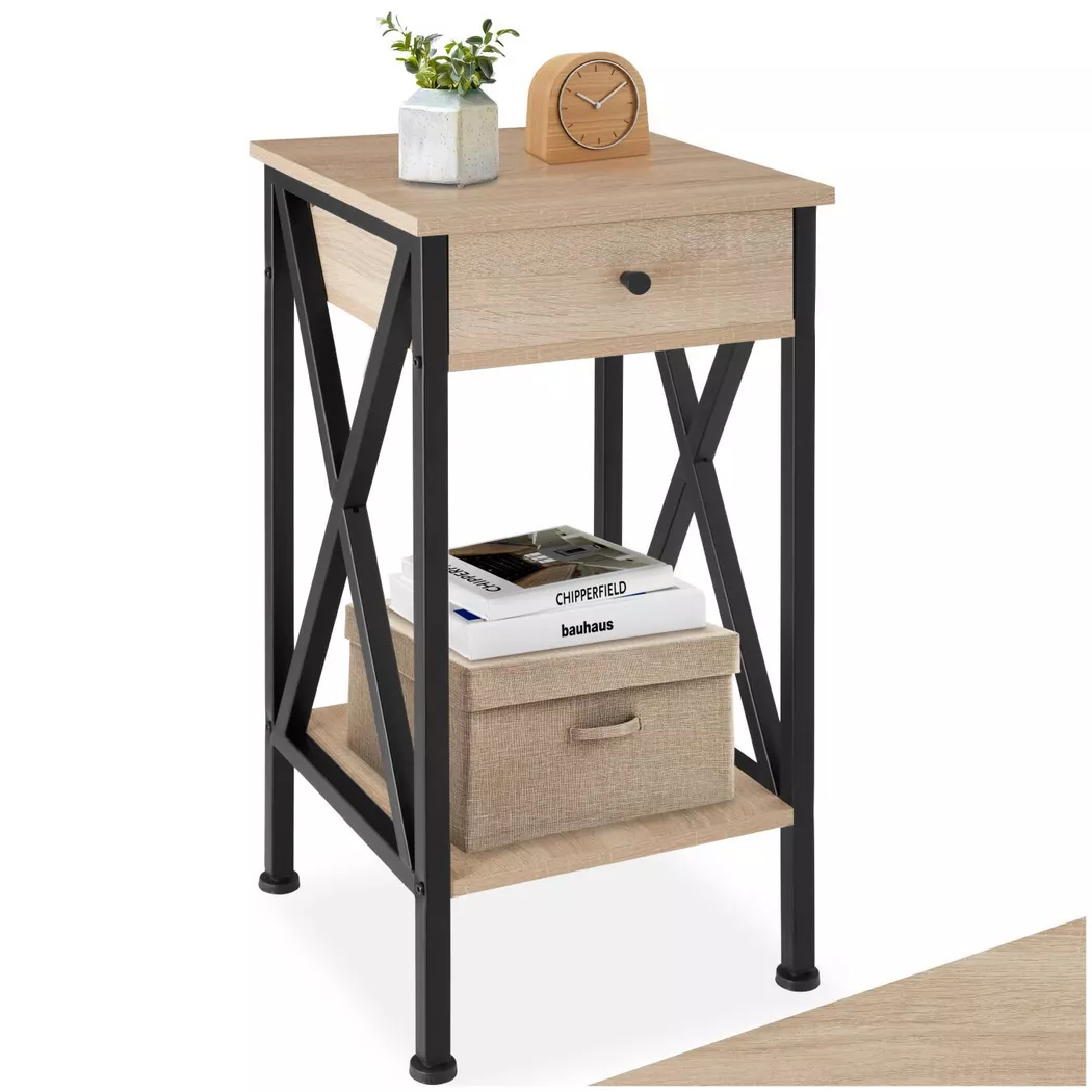 tectake Bedside Table Dayton in Light Oak