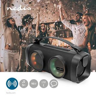 Nedis  Bluetooth® Party Boombox | 5 Timer | 2.0 | 24 w | MediaFbilding: Aux / USB | Kann Parres | Bærehandagtart | Fest Lys | Vielfalt 