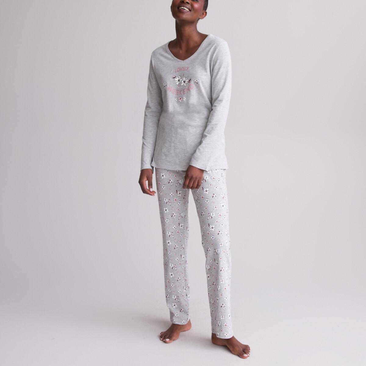 Image of Pyjama Damen Weiss Bedruckt 33/34