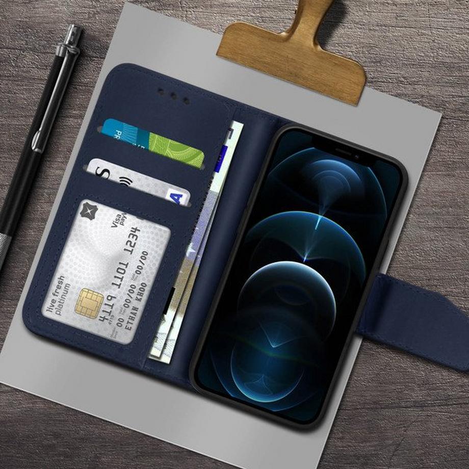 Avizar  Leder Hülle iPhone 12 Pro Max Dunkelblau 