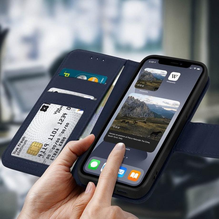 Avizar  Leder Hülle iPhone 12 Pro Max Dunkelblau 