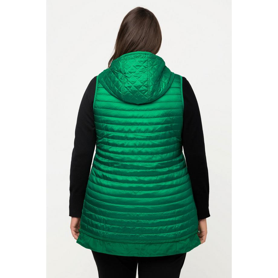 Ulla Popken Steppweste Tunnelzug Kapuze 2-Wege-Zipper ärmellos  