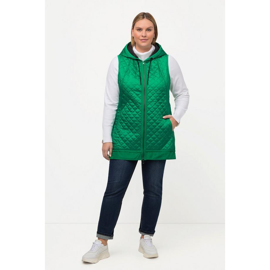 Ulla Popken Steppweste Tunnelzug Kapuze 2-Wege-Zipper ärmellos  