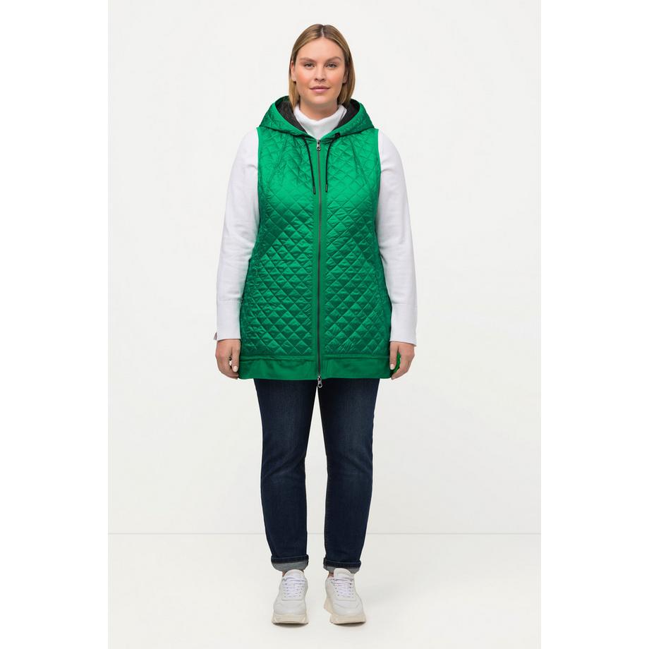 Ulla Popken Steppweste Tunnelzug Kapuze 2-Wege-Zipper ärmellos  