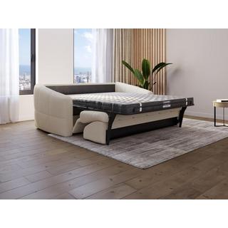 Vente-unique Divano letto 3 posti ribalta Letto 140cm Materasso - 14cm memory Tessuto bouclette Panna - RETUNA  