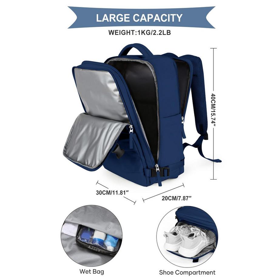 Only-bags.store Sac à dos de voyage pour bagage à main d'avion avec compartiment pour ordinateur portable et compartiment à chaussures  