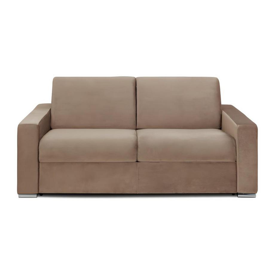 Vente-unique Schlafsofa mit Matratze 3-Sitzer Samt - Beige - Liegefläche: 140 cm - Matratzenhöhe: 18 cm mit Memory Schaum - CALITO  