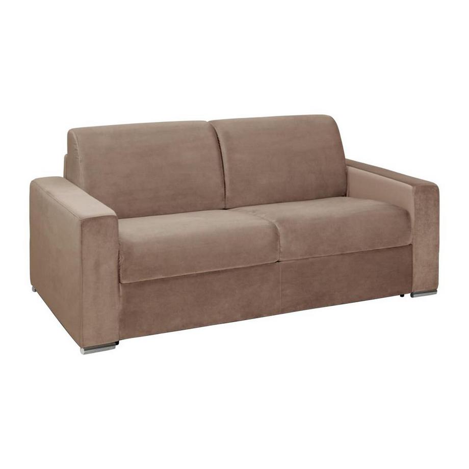 Schlafsofa mit Matratze 3-Sitzer Samt - Beige - Liegefläche: 140 cm - Matratzenhöhe: 18 cm mit Memory Schaum - CALITO