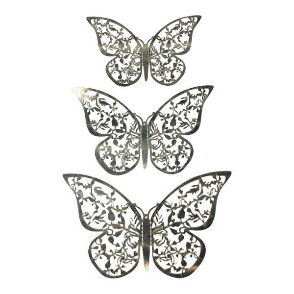 eStore 12pcs Papillons 3D en Métal, Décoration Murale - Feuille d'Argent  