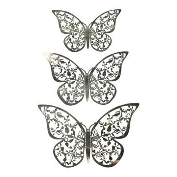 12 Stück 3D-Schmetterlinge aus Metall, Wanddekoration – Blattsilber