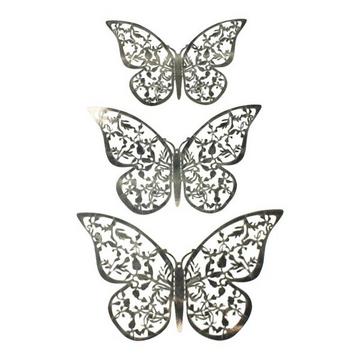 12pcs Papillons 3D en Métal, Décoration Murale - Feuille d'Argent