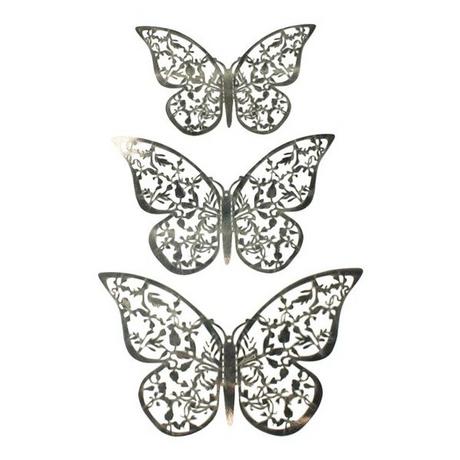 eStore 12pcs Papillons 3D en Métal, Décoration Murale - Feuille d'Argent  