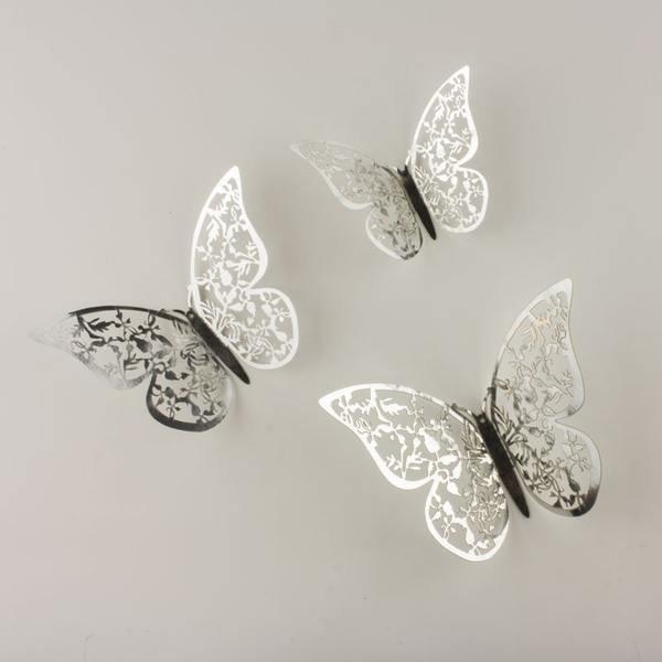 eStore 12pcs Papillons 3D en Métal, Décoration Murale - Feuille d'Argent  