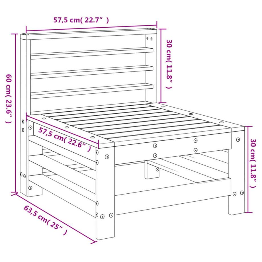 VidaXL Canapé central de jardin bois de pin  
