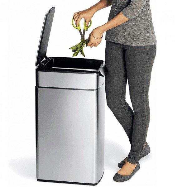 KAISER+KRAFT Collecteur de déchets avec couvercle Touch et seau intérieur, capacité 40 l, l x h x p 256 x 712 x 430 mm, inox.  