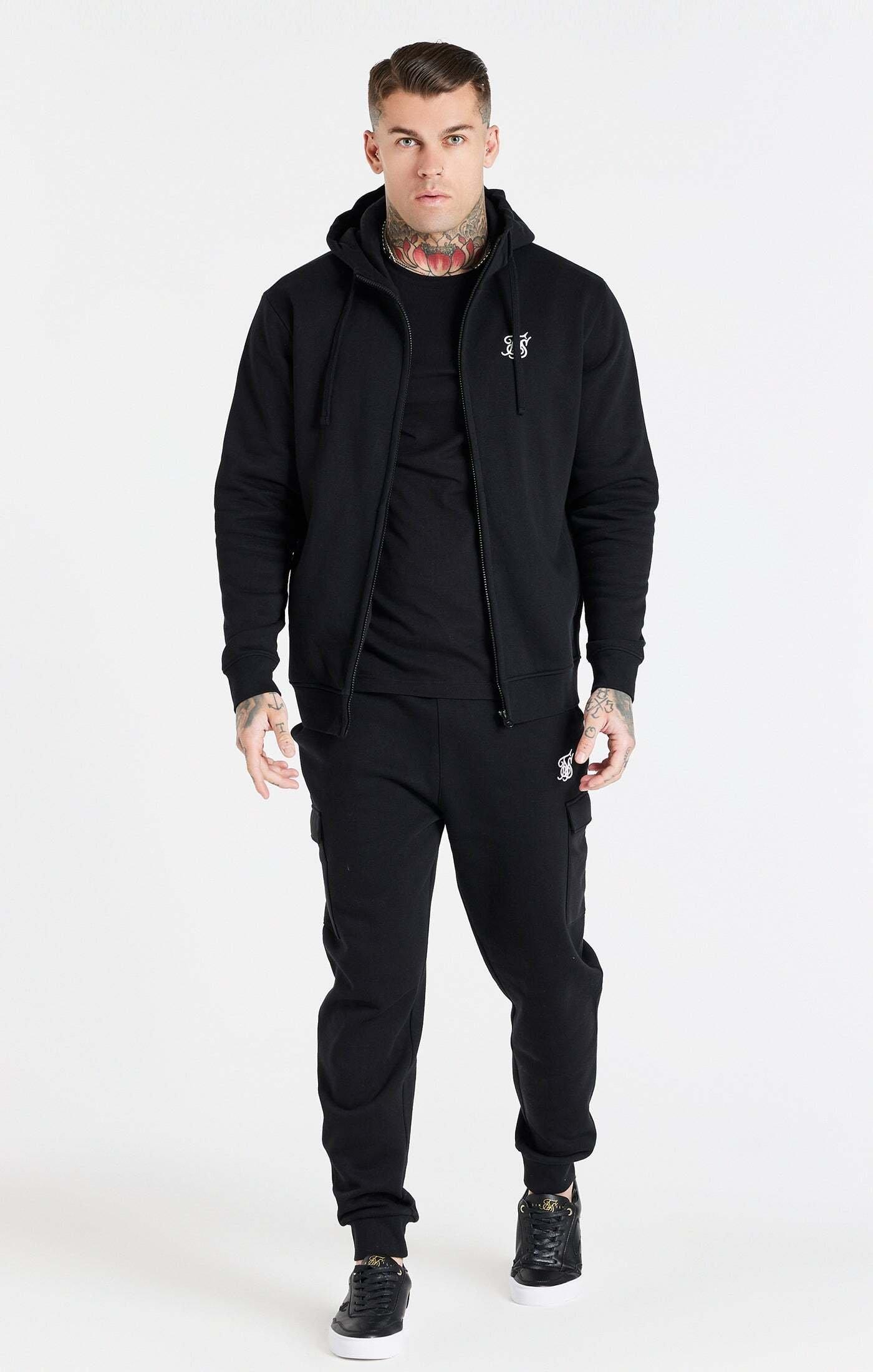 Sik Silk  Kapuzenpullover Black Essential Zip Through Funnel Hoodie 