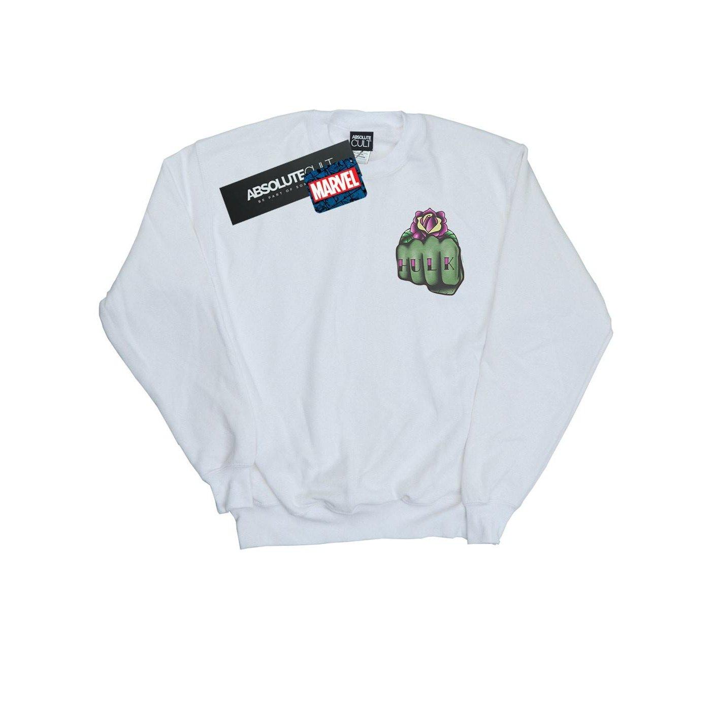 Image of Hulk Tattoo Fist Breast Print Sweatshirt Unisex Weiss 140/146