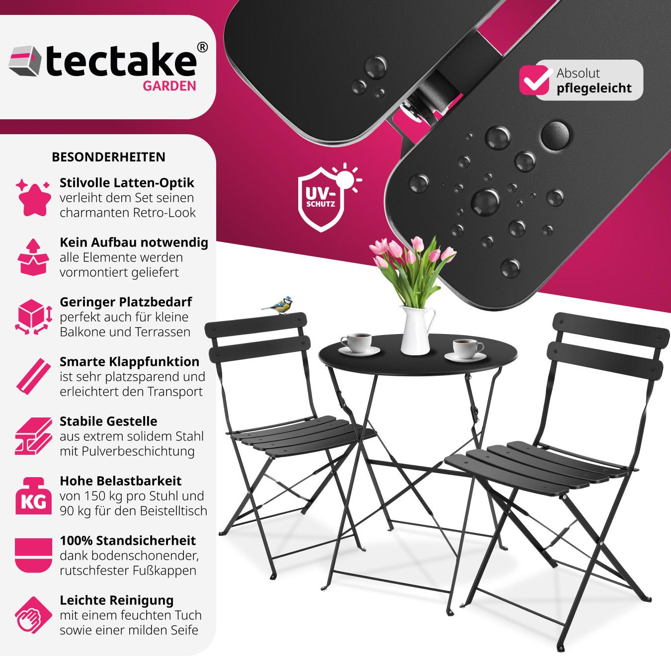 Tectake Ensemble table et chaises bistrot Frieda, pliable pour 2 personnes  