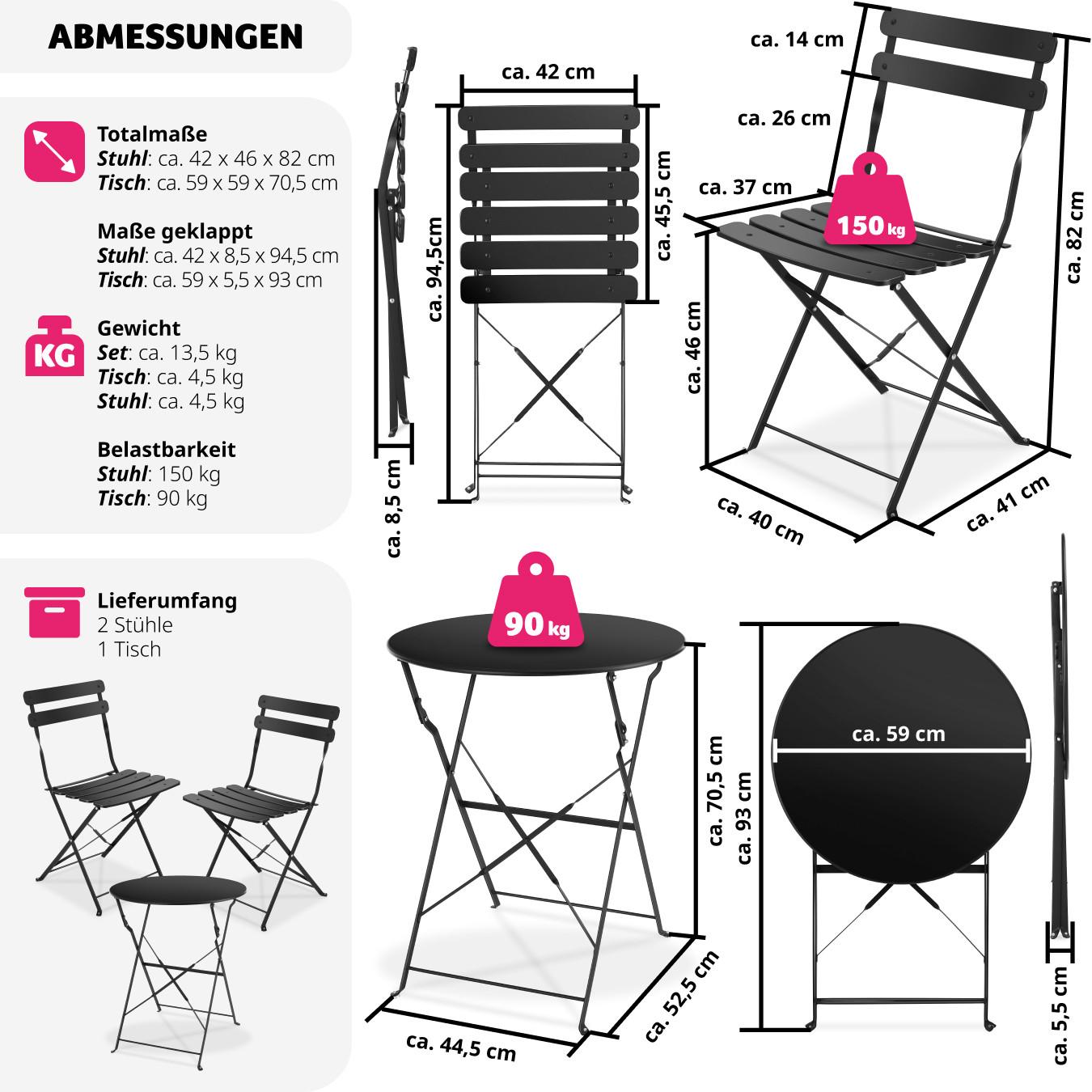 Tectake Ensemble table et chaises bistrot Frieda, pliable pour 2 personnes  