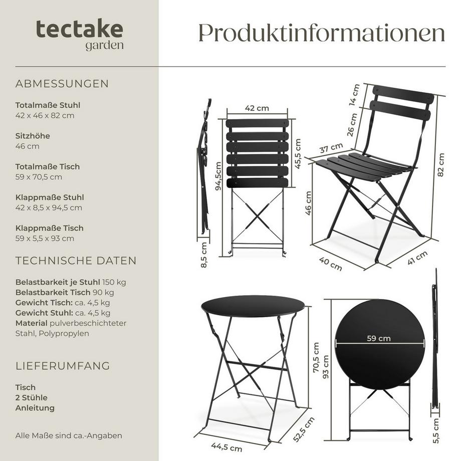 Tectake Bistrotisch Set Frieda für 2 Personen klappbar  