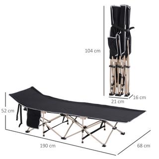 Northio Lit de camping, lit de camping pliable, chaise longue de camping avec sac de rangement, sac de transport inclus, Oxford, noir, 190 x 68 x 52 cm  