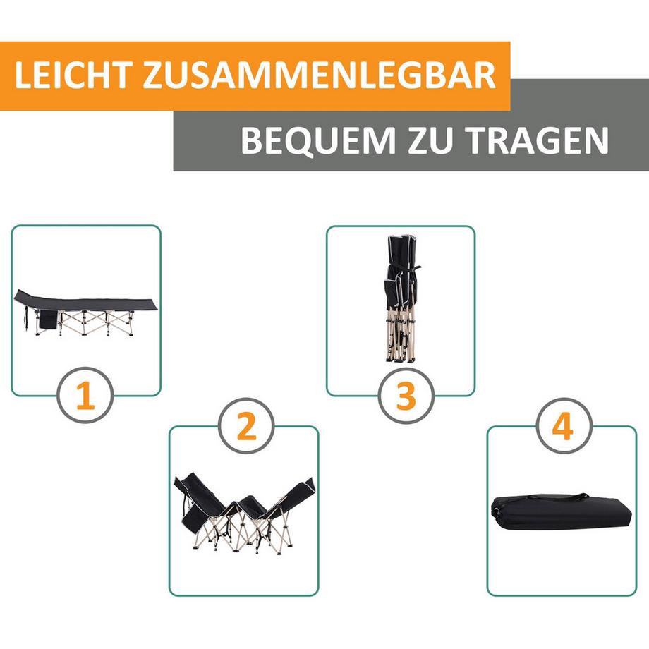 Northio Feldbett, Faltbares Campingbett, Campingliege mit Aufbewahrungstasche, inkl. Tragetasche, Oxford, Schwarz, 190 x 68 x 52 cm  